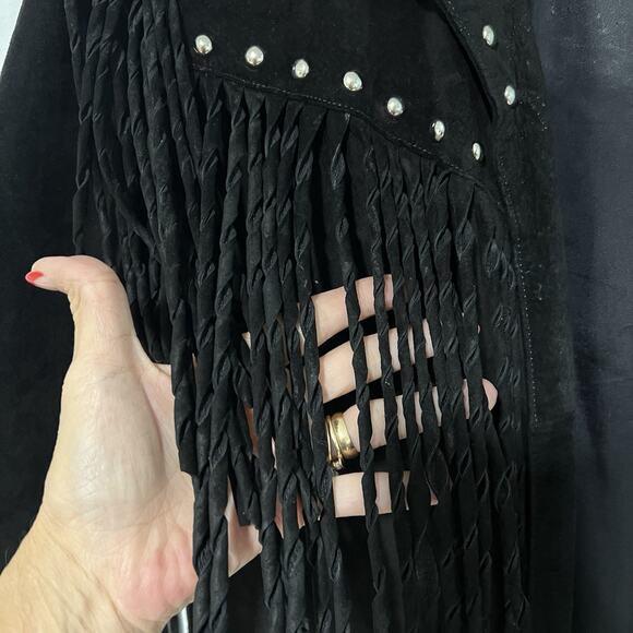 Vintage Arella Women’s Western Fringed Suede Leather Jacket XL Black Studs Rodeo - Picture 4 of 16